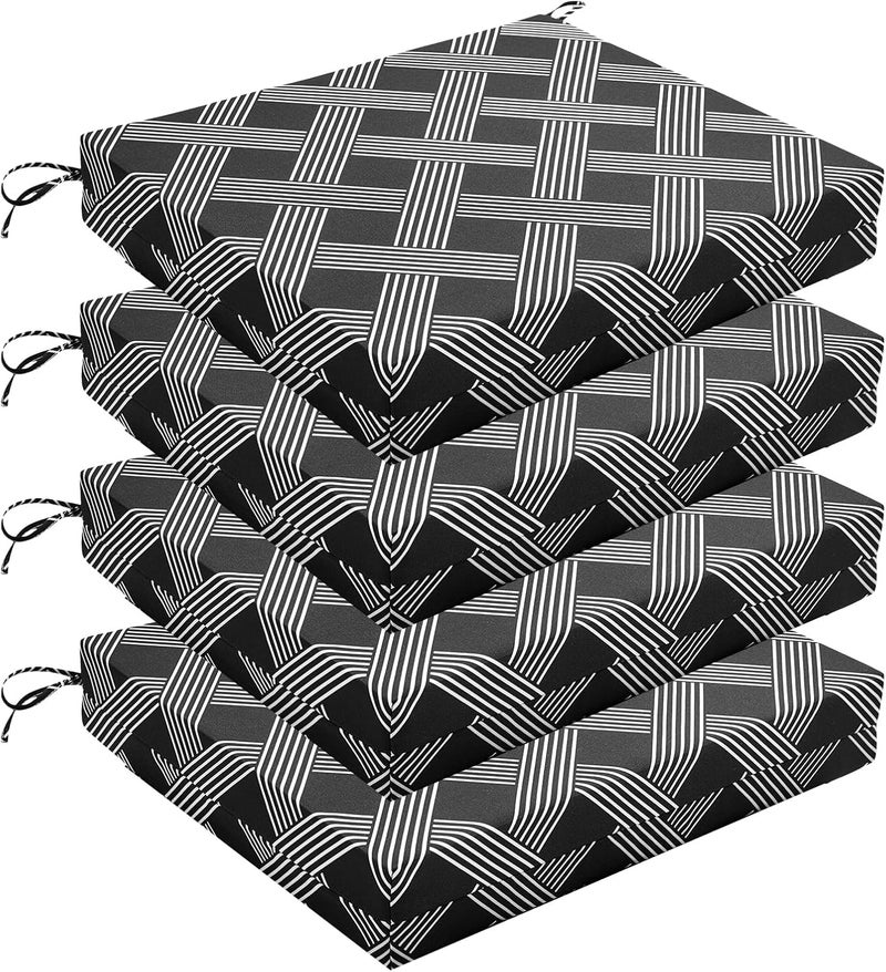 Wellsin Outdoor Chair Cushions for Patio Furniture - Outdoor Cushions for Chairs - Water Resistant Patio Chair Cushions Set of 4, 18.5"X16"X3", Black Geometry - Image 1